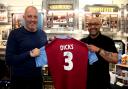 Julian Dicks with the owner of Worldwide Signings Memorabilia shop, Andrew Brace