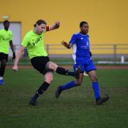 Action from the Mile End Stadium derby between Sporting Bengal and Tower Hamlets (pic Tim Edwards)