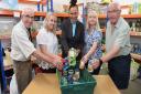 Emma Flanz, Pat Furzeland, Tony Stefanelli and Neville Diss representing Sawtry Foodbank with Helen Darby of Vistry Group at the CARESCO foodbank