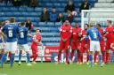 Oldham's Mike Jones nets from a free-kick. Pic: Simon O'Connor