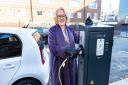 Cllr Ann Easter using one of the electric charging points. Picture: Andrew Baker