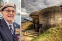 John Connolly, D-Day Royal Navy war veteran, and (right) the Batterie de Longues in Normandie