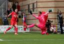 Aaron Drinan of Leyton Orient scores against Ebbsfleet United in the FA Cup