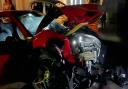 A damaged red Ferrari, which was involved in the collision on Roman Road this morning.