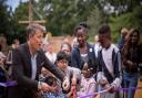 TV presenter Ben Shephard opens the revamped playground at Haven House with help from children.