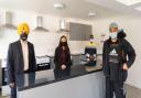 Council leader Jas Athwal, Cllr Vanisha Solanki, Ryedale manager Mel Malcolm and resident Parminder at the opening of 18 new studio flats for rough sleepers.