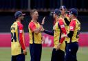 Daniel Sams celebrates a wicket with Essex teammates during the 2022 season