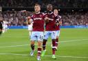 West Ham United's Jarrod Bowen and Maxwel Cornet celebrate a goal in the Europa Conference League earlier this season