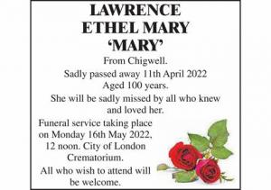 ETHEL MARY LAWRENCE
