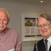 Author Roger Leivers with Godmanchester mayor, Cllr Richard Taplin.