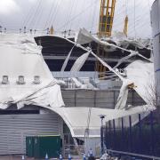 London's famous O2 Arena has been battered by Storm Eunice today (February 18)