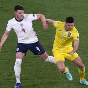 England's Declan Rice (left) and Ukraine's Roman Yaremchuk battle for the ball during the UEFA Euro 2020 Quarter Final match at the Stadio Olimpico, Rome. Picture date: Saturday July 3, 2021.