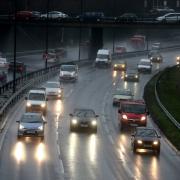 Traffic in the rain on the A406 in South Woodford