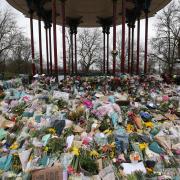 Floral tributes left at the bandstand in Clapham Common for murdered Sarah Everard