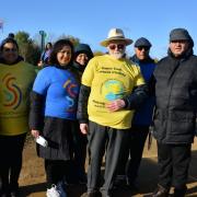 Bali Bhalla (right) has organised the walking challenge, which was launched with the help of Redbridge mayor Roy Emmett (centre)