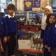 Winston Way Academy pupils with the food donations for the Welcome Centre