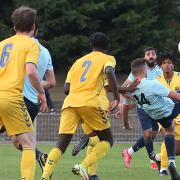 Grant Frances of Barkingside scores the first goal for his team against AFC Sudbury Reserves