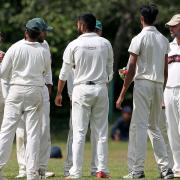 Ilford players celebrate the wicket of Jaimin Patel during Ilford CC (fielding) vs Loughton CC, Hamro Foundation Essex League Cricket at Valentines Park on 3rd July 2021