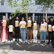 Pupils after receiving their A Level results at Loxford School
