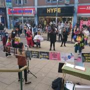 Protesters at the Black Lives Matter protest in Ilford, organised by BLM Redbridge.
