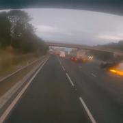 The moment a car is flipped on its roof by a drink driver